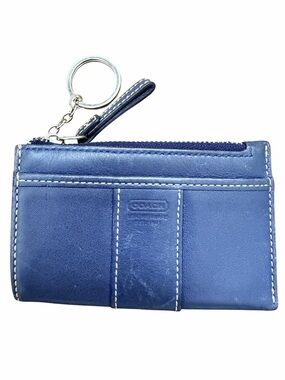 Vintage Y2K 2000’S COACH Navy Blue Leather Small Flat Card Case Keychain Wallet